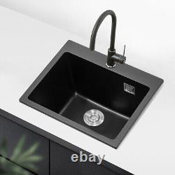 Rectangular Undermount Stone Resin Single Bowl Kitchen Sink Drainer Waste Kit UK