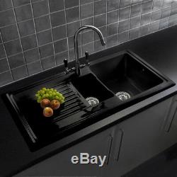 Reginox 1.5 Bowl Black Ceramic Kitchen Sink, Waste & Reginox Brooklyn Tap