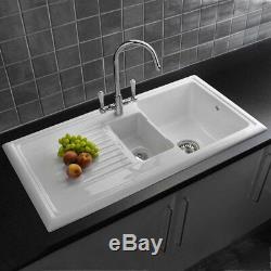 Reginox 1.5 Bowl White Ceramic Kitchen Sink, Waste & Traditional Tap