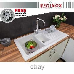 Reginox RL301CW 1.5 Bowl White Ceramic Reversible Inset Kitchen Sink & Waste Kit