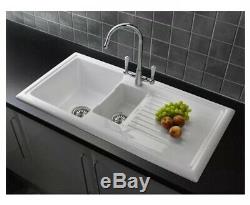 Reginox RL301CW Ceramic 1.5 Bowl Kitchen Sink Traditional Reversible Waste white