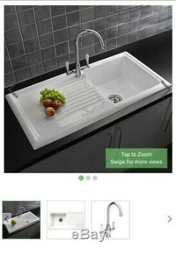 Reginox RL304CW 1.0 Bowl White Gloss Ceramic Reversible Kitchen Sink & Waste Kit