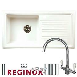 Reginox RL304CW 1 Bowl White Ceramic Traditional Reversible Kitchen Sink & Tap