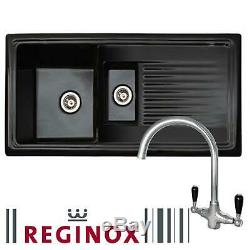 Reginox RL401CB 1.5 Bowl Black Reversible Ceramic Kitchen Sink & Traditional Tap