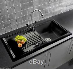 Reginox RL404CB 1 Bowl Black Ceramic Reversible Kitchen Sink & Waste