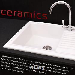 Reginox RL501CW White Ceramic 1.5 Bowl Inset Kitchen Sink & Drainer With Wastes