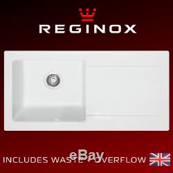 Reginox RL504CW White Ceramic 1.0 Bowl Inset Kitchen Sink & Drainer With Wastes
