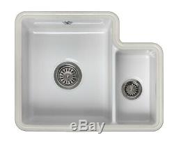 Reginox Tuscany Large 1.5 Bowl Undermount Kitchen Ceramic Sink White FREE Waste
