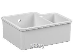 Reginox Tuscany Large 1.5 Bowl Undermount Kitchen Ceramic Sink White FREE Waste