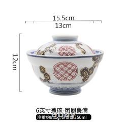 Round Underglaze Ceramic Soup Noodle Bowl Steam Bowl With Lid For Decoration