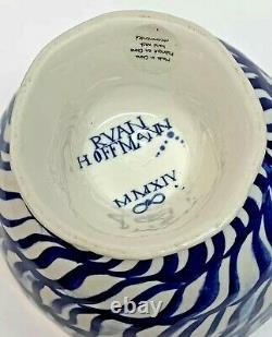 Ruan Hoffmann Anthropologie Pedestal Footed Bowl Planter Vase Blue Gold Jardins