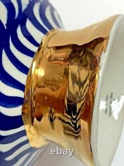 Ruan Hoffmann Anthropologie Pedestal Footed Bowl Planter Vase Blue Gold Jardins