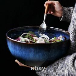 Salad Ceramic Porcelain Bowl Dinnerware Blue Deep Capacity Under Glazed Dish New