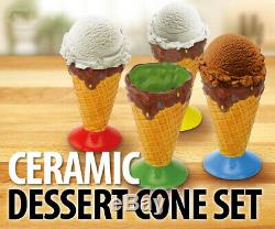 Set Of 4 Ceramic Ice Cream Cups Cone Bowl Dessert Sundae Dish Fruit Dishes Bowls