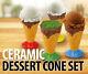 Set Of 4 Ceramic Ice Cream Cups Cone Bowl Dessert Sundae Serving Bowls Kitchen