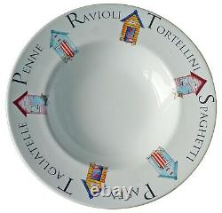 Set of 4 matching 10.5/27cm ceramic pasta bowl with beach huts and wording