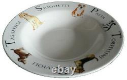 Set of 4 matching 8.5 ceramic pasta bowl with dogs design and pasta wording