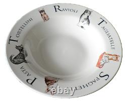 Set of 4 matching 8.5 ceramic pasta bowls with cats design and pasta wording