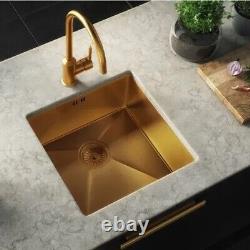 Single Bowl Inset/Undermount Brushed Gold Stainless Steel Kitchen 540x440x205mm