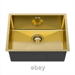 Single Bowl Inset/Undermount Brushed Gold Stainless Steel Kitchen 540x440x205mm