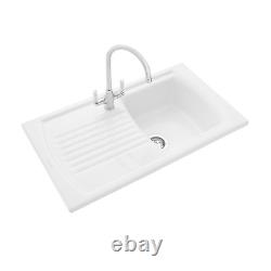 Single Bowl Inset White Ceramic Kitchen Sink with Reversible Drainer CTE8501WH