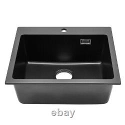 Single Bowl Kitchen Wash Sinks Bathroom Basin Stone Resin Undermount Black Large
