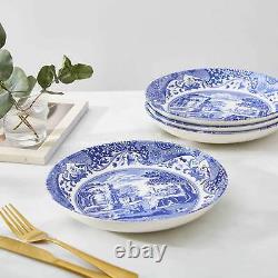 Spode Blue Italian 23cm Ceramic Pasta Bowls Dishes Set of 4 Blue & White Pattern