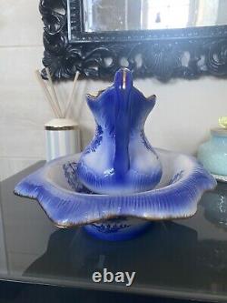 Staffordshire Ceramics Wash Basin Bowl and Jug Pitcher Blue & White VGC