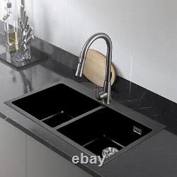Stone Resin Kitchen Sink Rectangular 2.0 Bowl Undermount Insert with Drainer Waste
