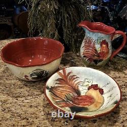 Susan Winget Certified International Le Rooster Bowl Set with Pitcher