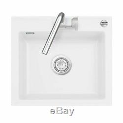 Systemceram MERA 57 Ceramic Kitchen Single Bowl Sink, White, 57.5cm L x 51cm W