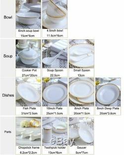 Tableware Dish Plate Bowl Set 60pcs Ceramic Dinnerware Round Classic Food Plates