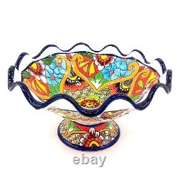 Talavera Pottery Fruit Bowl Pedestal Mexican Ceramic Kitchen Serving Large 13