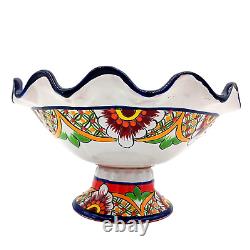 Talavera Pottery Fruit Bowl Pedestal Mexican Ceramic Kitchen Serving Large 13