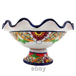 Talavera Pottery Fruit Bowl Pedestal Mexican Ceramic Kitchen Serving Large 13