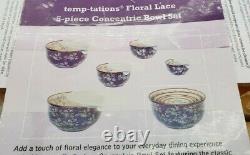 Temp-tations Sky Blue Floral Lace Concentric Nesting Bowl Set Lids Discontinued