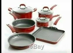 The Pioneer Woman 30pc Cookware Set Red with ceramic bowls and spoons