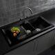 Traditional Black1.5 Bowl Kitchen Sink Ceramic Reversible Waste