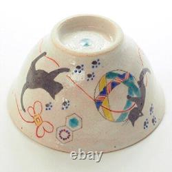 Traditional Kutani ware couple tea bowls Temari cat