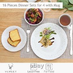 VEWEET 16pc Dinner Set Ceramic Dinnerware Plates Bowls Mugs Set Service for 4