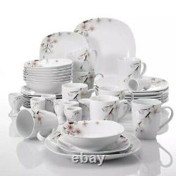VEWEET ANNIE 40-PCS Ceramic Porcelain Dinner Kitchen Dinnerware Set Plate Bowls