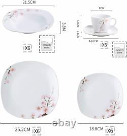 VEWEET Annie Porcelain Pink Floral Pattern Dinner Set Kitchen Plate Bowls Mugs