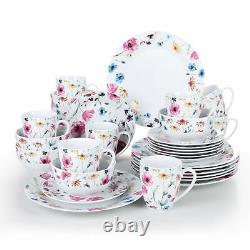 VEWEET Doris 32pcs Ceramic Tableware Set Kitchen Floral Dinner Side Plate Bowl