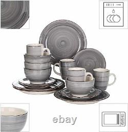 Vancasso4/16 Grey Kitchen Dinner Set Crockery Porcelain Plates Cereal Bowls Cups