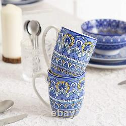 Vancasso 48pcs Blue Porcelain Dinner Set Boho Mandala Dessert Plates Bowl Mugs
