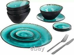 Vancasso Aqua Blue 11pc Dinner Set Stoneware Serving Dessert Plates Cereal Bowls