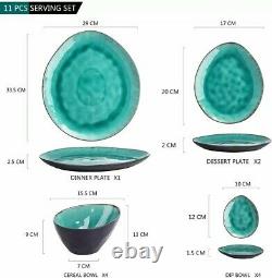 Vancasso Aqua Blue 11pc Dinner Set Stoneware Serving Dessert Plates Cereal Bowls