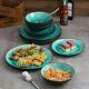 Vancasso Aqua Blue 12pcs Set Dinner Stoneware Dish Dessert Plates Cereal Bowls