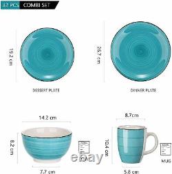 Vancasso Bella 32pc Kitchen Dinner Set Handpainted Ceramic Turquoise Plate Bowls