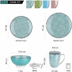 Vancasso Macaron 32pcs Multi-Colour Crockery Dinner Set Ceramic Plate Bowls Mugs